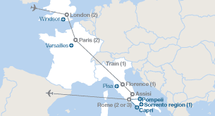 Itinerary of travel for the Europe trip