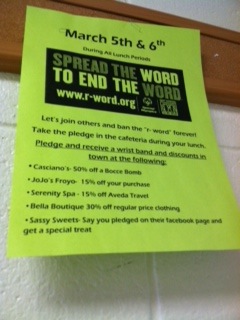 Banning The R Word: UP. for Life Program to host event during lunch periods on March 5 and 6
