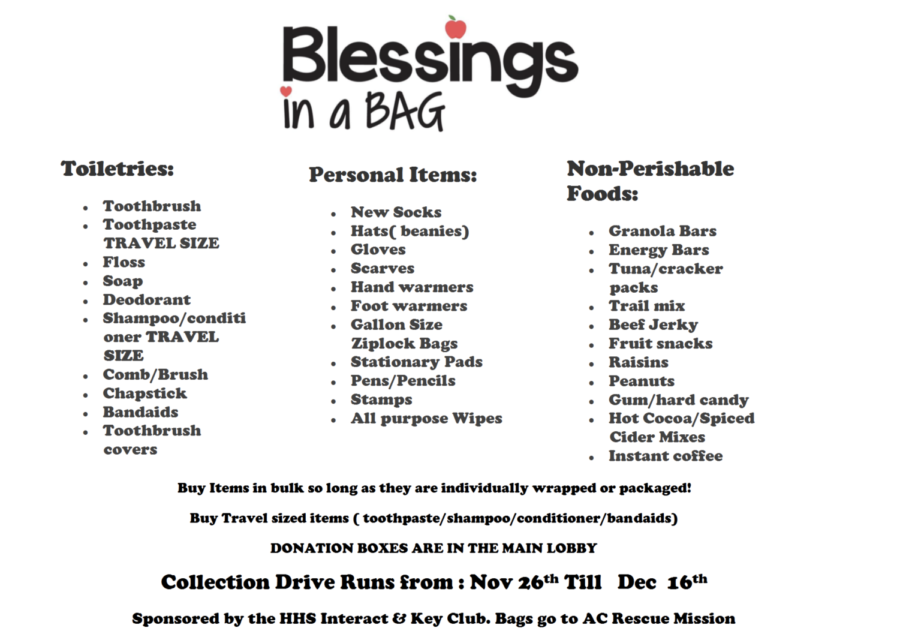 Interact and Key Club collecting for blessing bags